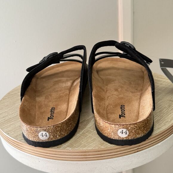 NWT Torotto Mens Slides with Cork Footbed Open Toe Flat Sandals,Black, Size 44 - Picture 10 of 16